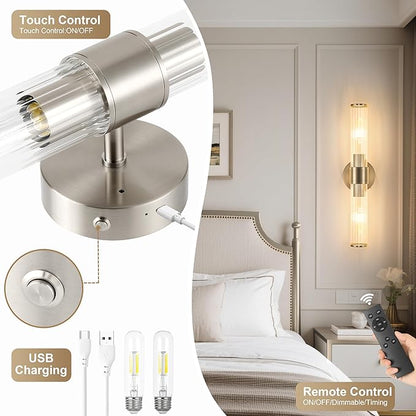 Morauroral Sand Nickel Battery Operated Wall Sconces Set of Two, Rechargeable - Image 6