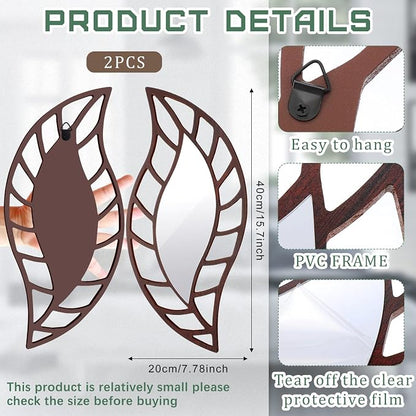 Roowest 2 Pcs Decorative Mirror Wall Decor Leaf Teardrop Mirror Wall Mounted - Image 2