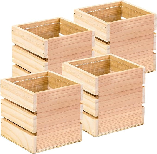 Wood Planter Box with Wine Crate Styled, 5 Inch Square, Rose Wood, Plastic Liner, Garden Centerpiece Display, Wedding Flowers Holder, Home and Venue Decor (5x5 Wine Crate Set of 4, Rose Wood)