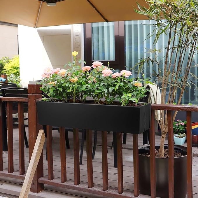 Metal Railing Planter Box, 30 Inch Balcony Planters with Adjustable Brackets, Large Hanging Planters for Outdoor Fence Deck