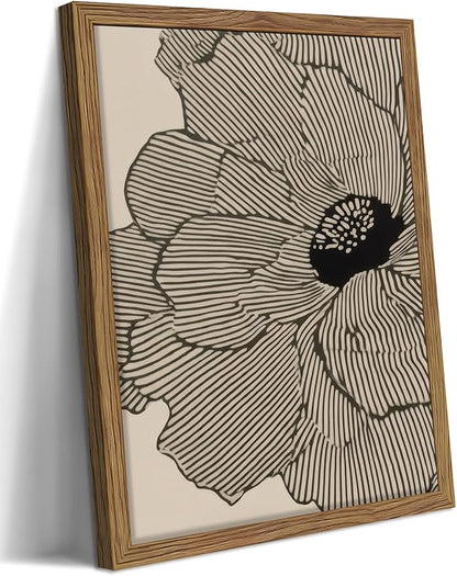 Framed Abstract Floral Wall Art, Neutral Lines Flower Canvas Wall Decor Painting by Unknown
