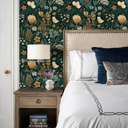 Orainege Vintage Floral Peel and Stick Wallpaper Boho Floral Contact Paper - Image 2