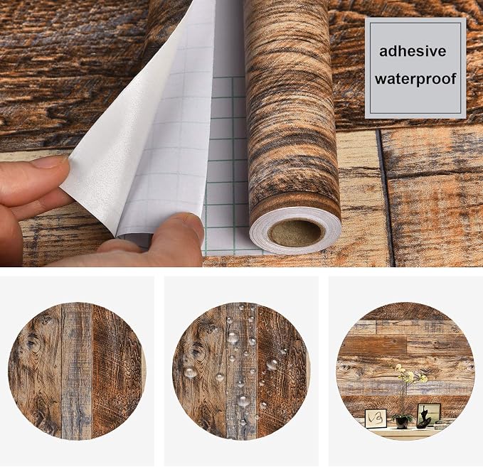 WENMER 17.71" x 197" Brown Wood Wallpaper Peel and Stick Wallpaper Wood Stick - Image 5