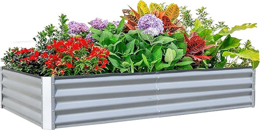 Domi Galvanized Raised Garden Bed, Outdoor Planter Garden Boxes Large Metal Planter Box for Gardening Vegetables Fruits Flowers, Silvery (8x4x1ft)