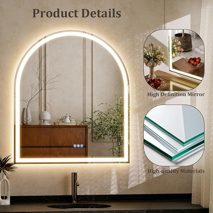 BEAUTYPEAK 34x30 LED Arch Bathroom Mirror - Image 6