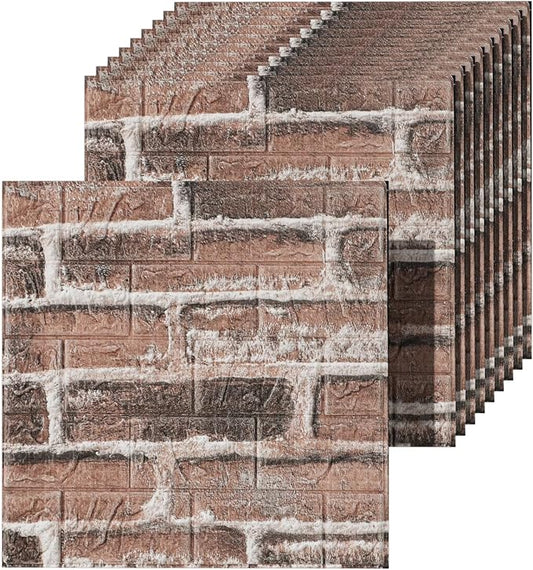 20 PCS 3D Wall Panels Peel and Stick Faux Foam 11.8"*11.8" Red Brick Color by Umedol