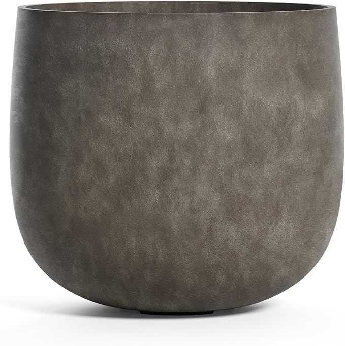 Mondo Large Planter – River Stone Finish – Fiberglass Indoor/Outdoor and Weather-Resistant Round Planter (19.7" D x 19.1" H Exterior, 18.5" D x 18.5" H Interior)
