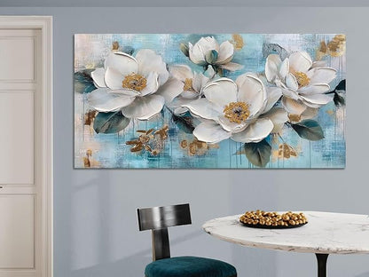 Ardemy Flower Wall Art for Living Room White Floral Canvas Art Wall Decor - Image 7