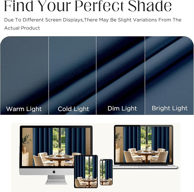 CUCRAF Navy Blue Blackout Curtains 63 inch Length 2 Panels Set, Rod Pocket Room - Image 4