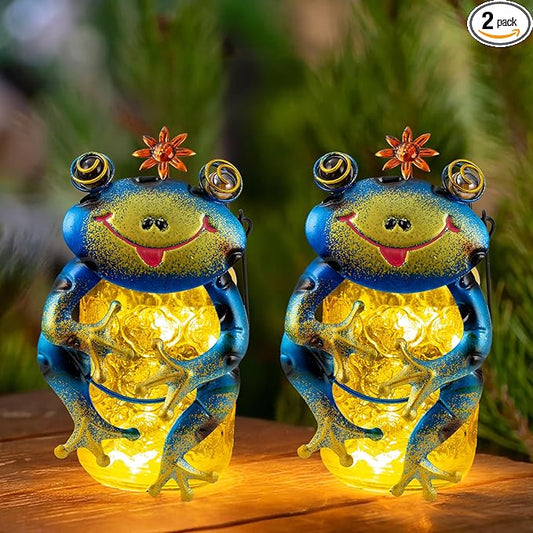 2 Pack Frog Solar Lantern,Jar Solar Lanterns Outdoor Waterproof Frog Hanging Solar Lantern,Outdoor Solar Lanterns with String Light for Garden Table Decor
