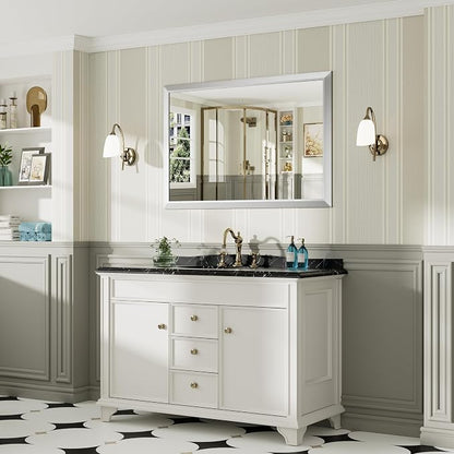 48x32 Inch Brushed Silver Bathroom Mirror - Image 4