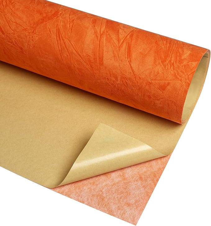 17.5"x317" Crushed Orange Velvet Peel and Stick Wallpaper Orange Wallpaper Self - Image 7