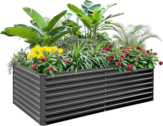 Raised Garden Bed 6x3x2ft, Galvanized Raised Garden Beds Outdoor for Vegetables Flowers Herbs, Steel Large Deep Planter Box, Tall Raised Garden Bed with 3ftx30ft Weed Barrier Fabric and Glove, Black
