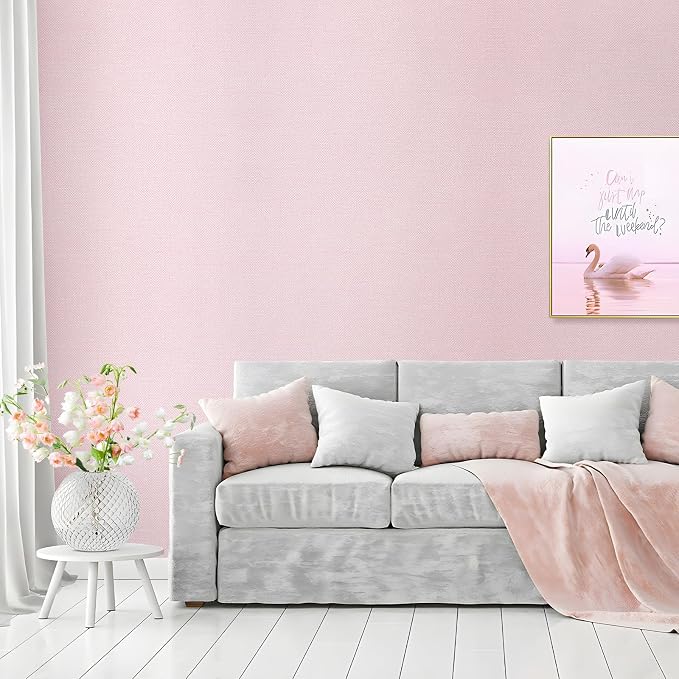 15.75"x393.7" Grasscloth Peel and Stick Wallpaper Pink Textured Contact Paper - Image 2