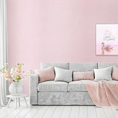 15.75"x787.4" Pink Wallpaper Peel and Stick Removable Grasscloth Textured - Image 3