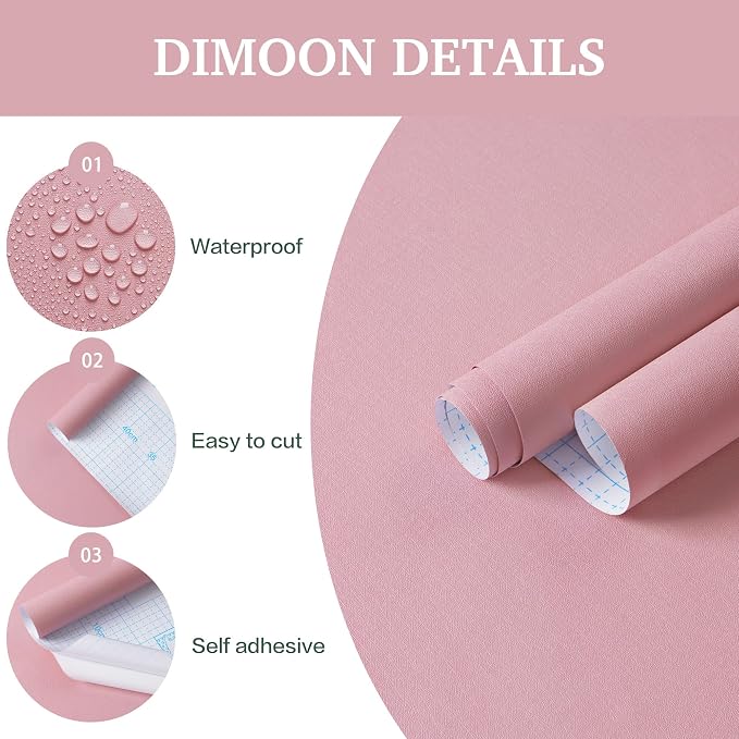 Dimoon 17.7''x393'' Peel and Stick Wallpaper Pink Contact Paper - Image 3