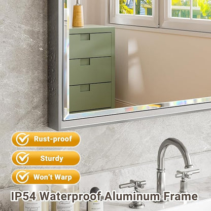 Silver Bathroom Mirror, 30x36 Inch Beveled Silver Vanity Mirror - Image 4