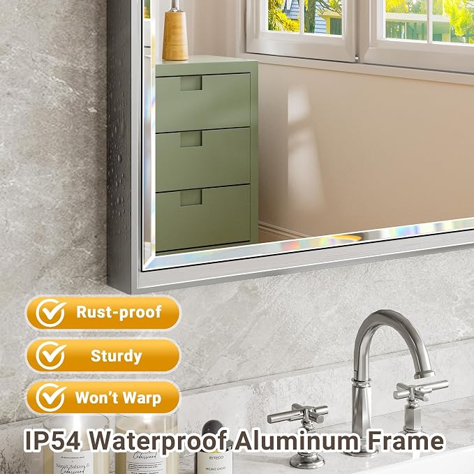 48 x 30 Beveled Bathroom Mirror, Shatterproof Rectangle Mirror, Metal Framed - Image 4