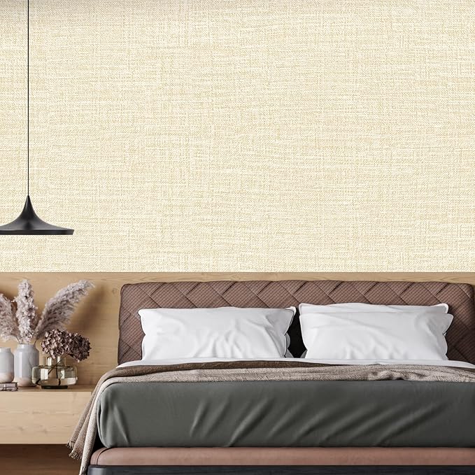Beige Grasscloth Peel and Stick Wallpaper 17.3"x120" Faux Linen Textured - Image 5