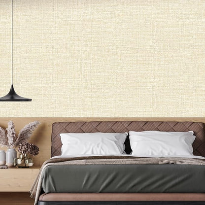 Beige Grasscloth Peel and Stick Wallpaper 17.3"x300" Faux Linen Textured - Image 5