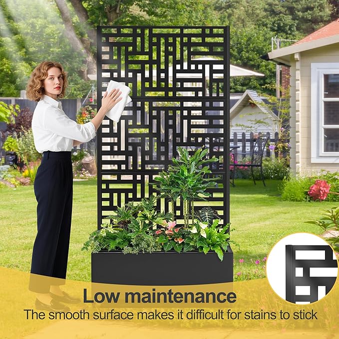 Raised Garden Bed with Trellis and Wheels,73"x35"x16" Metal Raised Garden Bed,Black Modern Metal Planter with Climbing Trellis for Vines & Vegetables