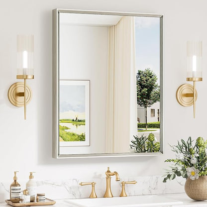 Keonjinn 24 x 30 Inch Brushed Nickel Bathroom Mirrors by Keonjinn