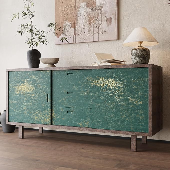 VEELIKE Distressed Teal Gold Metallic Peel and Stick Wallpaper Plaster Concrete - Image 6