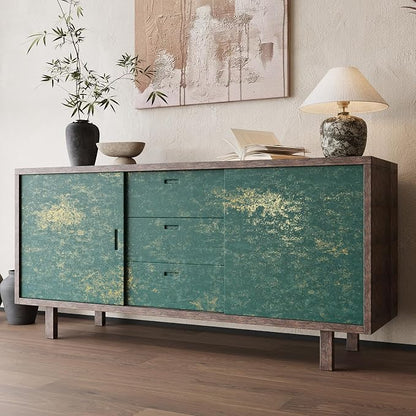 VEELIKE Distressed Teal Gold Metallic Wallpaper Peel and Stick Plaster Concrete - Image 6