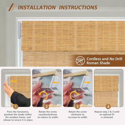 Letau No Drill No Tools Cordless Wood Window Shades Blinds, Bamboo Light - Image 4
