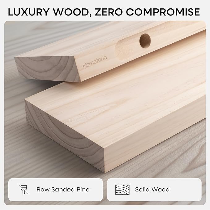 Homeforia 18 inch Wood Floating Shelves, High End Solid Natural Wood 18inch - Image 4