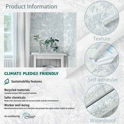 Heroad Peel and Stick Wallpaper Blue and White Vintage Forest Animals Floral - Image 2