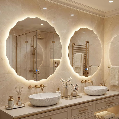 Dorlicecass Round Led Bathroom Mirror- 24" Wavy Vanity Mirror by Dorlicecass