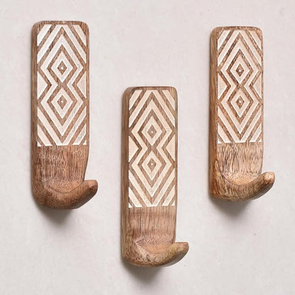 IndianShelf 10 LB- 6 Pieces Decorative Wood Adhesive Wall Hooks–Boho Peel and by IndianShelf