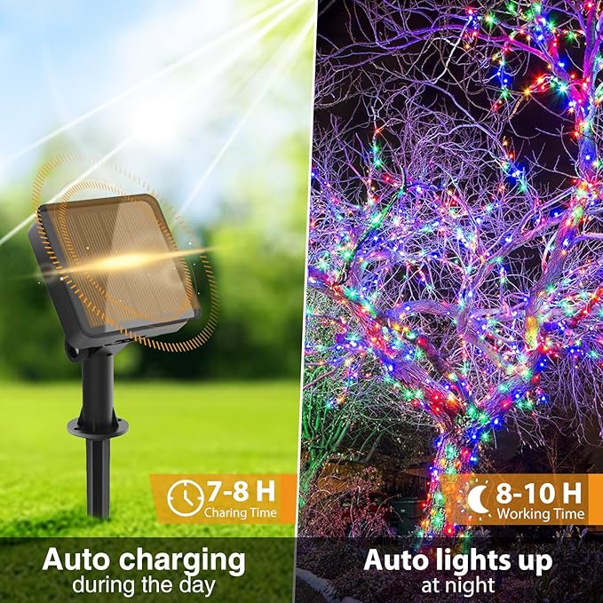 kolpop Solar Fairy Lights Outdoor Waterproof, 3 Pack 32FT 80LED Solar Powered String Light, 8 Modes Copper Wire Solar Twinkle Lighting for Tree Garden Yard Outside Christmas(Multicolor)