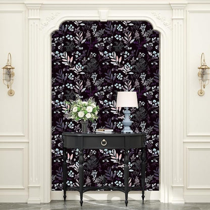 Laatse Vintage Purple Wallpaper Peel and Stick Dark Pink Floral Wallpaper - Image 2