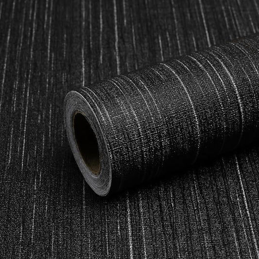 Black Grasscloth Peel and Stick Wallpaper Vintage Texture Removable Waterproof by Qianglive