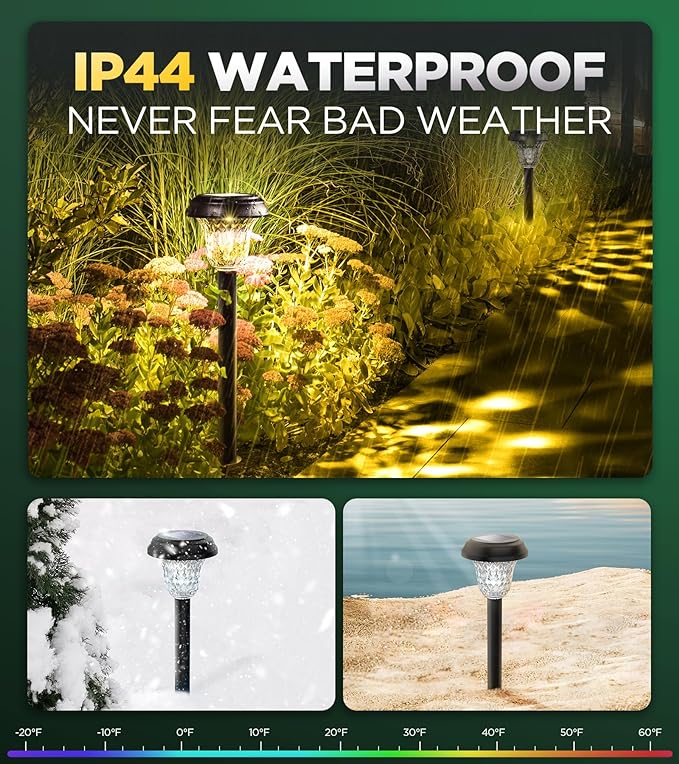 10 Pack Ultra Bright Solar Lights Outdoor Waterproof, from Dusk to Dawn Up to 12H Solar Light for Outside, Auto On/Off Solar Powered Garden Pathway Lights, Landscape Lighting (Warm White)