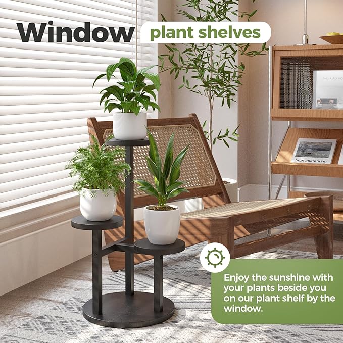 Bamworld 3 Tier Plant Stand Indoor Small Plant Shelf Outdoor Metal Tall Flower Holder Table Support Rack Garden Accessories for Plant Lovers(Black)