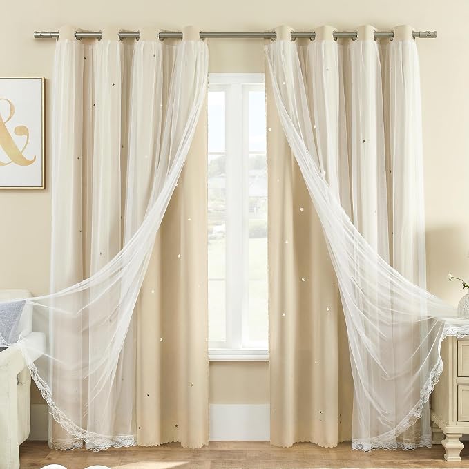 XiDi Beige Girls Curtains for Bedroom, Girls Room Blackout Curtains for 63 - Image 8