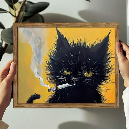 Vintage Framed Black Cat Wall Art, Mens Room Canvas Print Poster, Cool Animals - Image 4