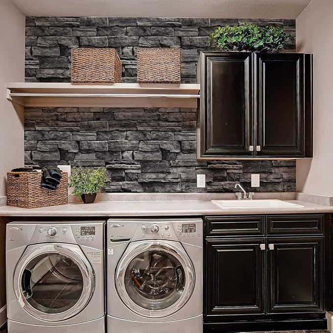 Jeweluck Grey Brick Wallpaper Peel and Stick Wallpaper 17.7inch×236.2inch Faux - Image 6