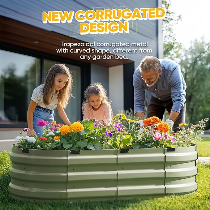 KING BIRD Raised Garden Bed Kit 2025 Upgraded 10-Minute Assembly Galvanized Planter Garden Box Outdoor for Gardening, Vegetables, Flowers, 47x24x12 in, Olive Green