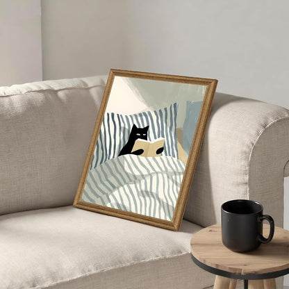 Fantasy Artists Reading Black Cat on Bed Wood Framed Wall Art, 12x16 Inches - Image 5