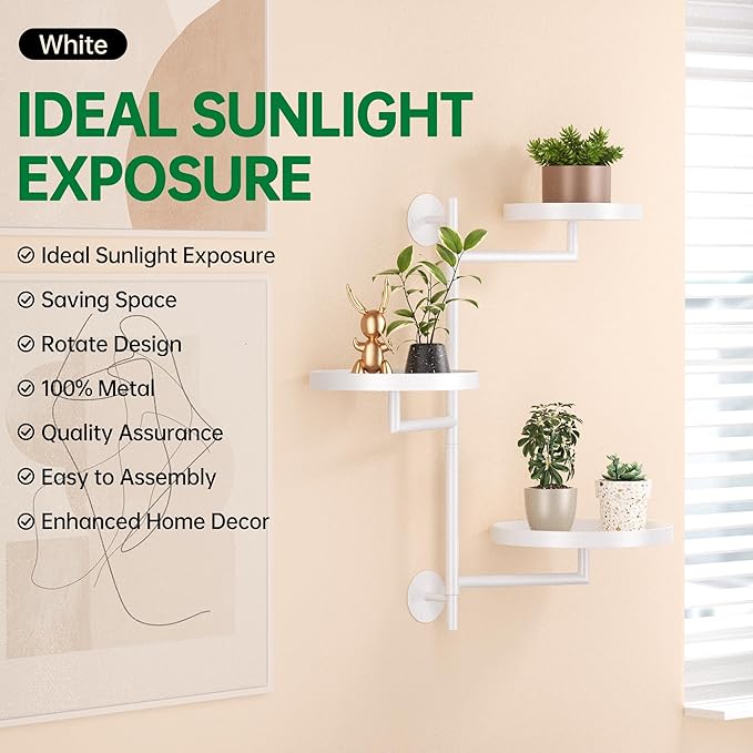 Rotating Window Plant Shelves, 3-Tier Metal Plant Shelf Indoor, White Plant Stand, Plant Rack for Wall Planters for Plants¡ê?Window Sill Gifts for Plant Lovers