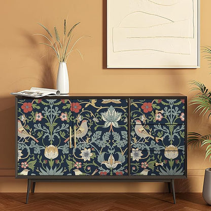 FunStick Navy Blue Floral Wallpaper Peel and Stick Vintage William Morris Green - Image 3