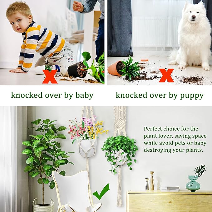 IGaiety Macrame Plant Hanger,7 Pack Plant Hanger Indoor Hanging Macrame Planters with 7Pcs Ceiling and S Hooks-Handmade Macromay Plant Hanger Outdoor Macrame Plant Holder for Boho Home Decor