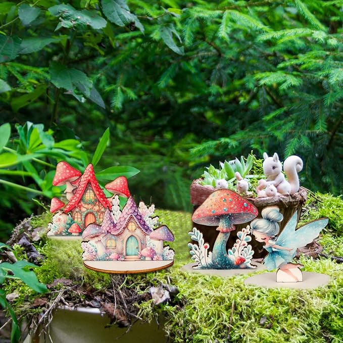 16 Pcs Fairy Party Decorations Wooden Fairies Centerpieces Table Topper Vintage Fairies Mushroom Butterfly Decorations for Home Table Woodland Forest Birthday Party Decor