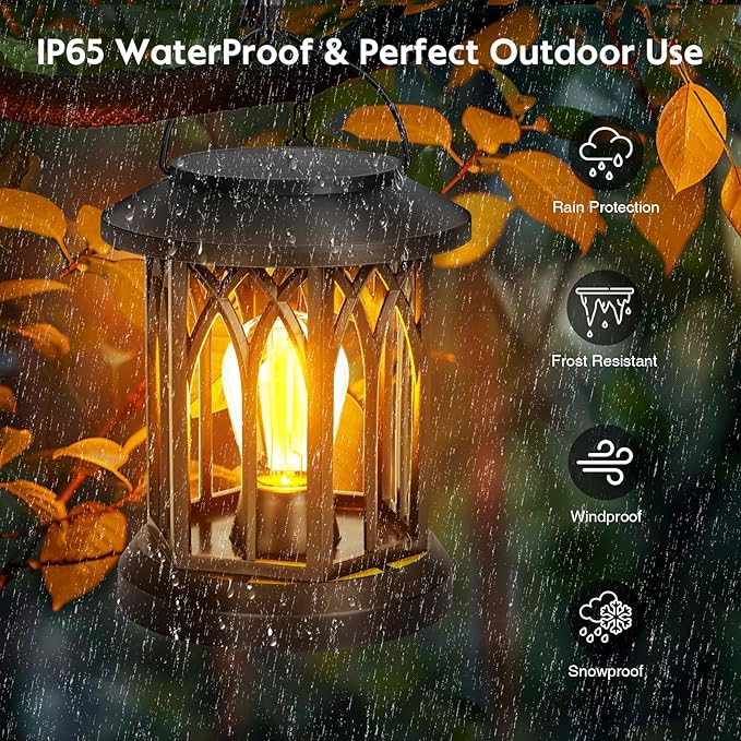 Hanging Solar Lanterns Outdoor Waterproof, 4 Pack Outdoor Solar Lantern, Hanging Solar Lights for Outside, Outdoor Solar Lanterns Table Yard Porch Balcony Desk Patio Decor, Solar Powered Lantern