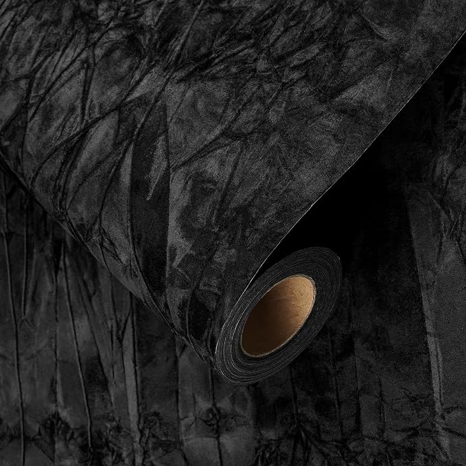 YENHOME 30"X393" Black Peel and Stick Wallpaper Vintage Velvet Wallpaper - Image 7