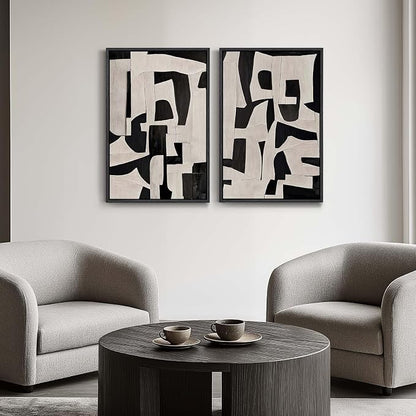 Large Framed Black and Beige Abstract Wall Art, Modern Art Prints Pictures - Image 3